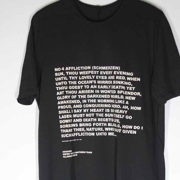 RICK OWENS DRKSHDW POEM PRINT LEVEL TEE SHIRT FW19 - Picture 1 of 6